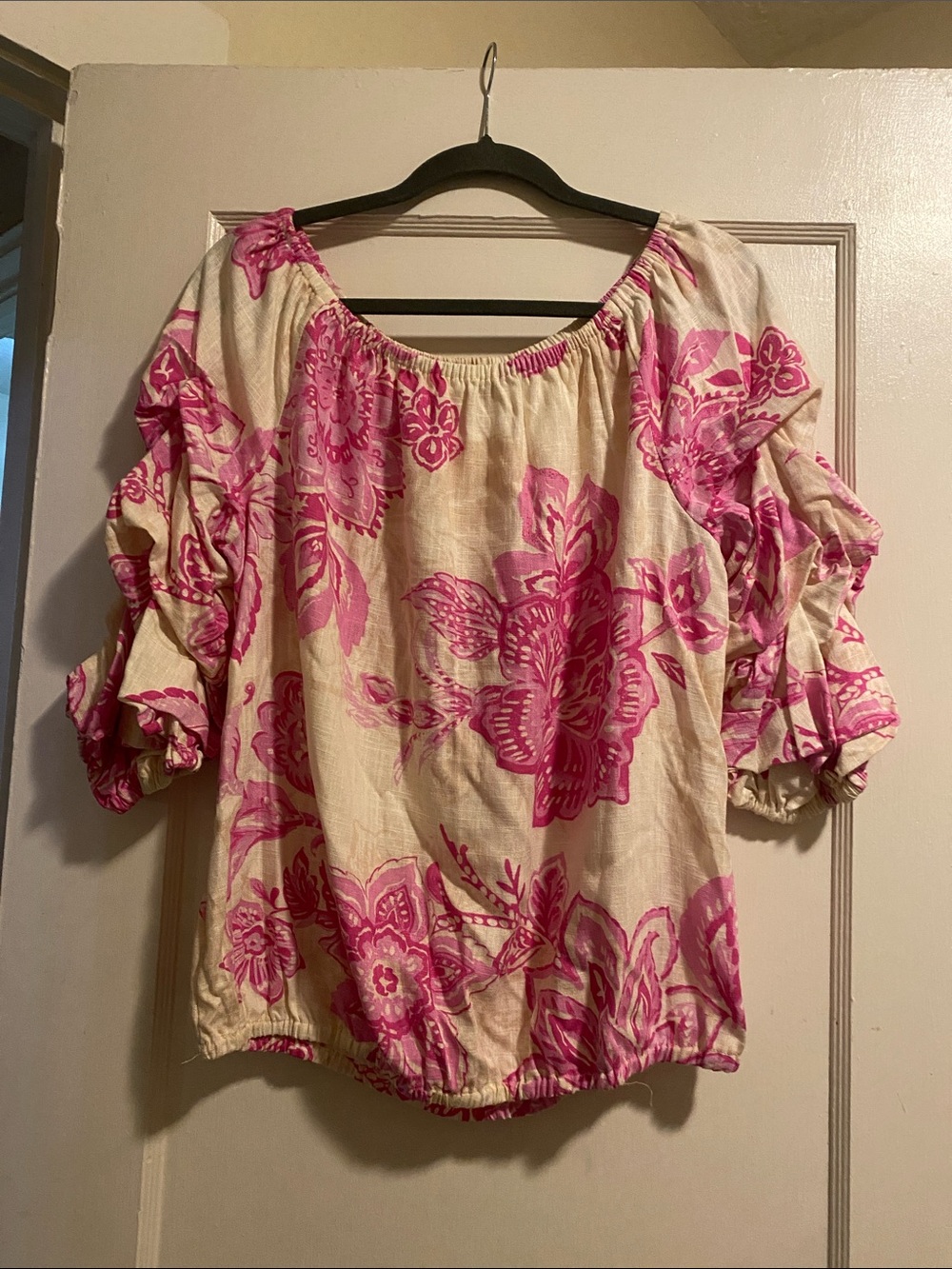 Vince Camuto Cream Blouse with Pink Floral Print